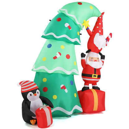 6FT Inflatable Santa & Penguin Christmas Tree with Built-in LED Lights – Fun Outdoor Holiday Yard Décor