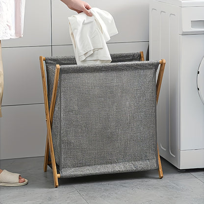 ✨ Collapsible Laundry Basket with Wooden Frame | Minimal Beige Fabric Hamper for Modern Homes