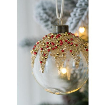 ✨ Luxury Glass Christmas Ball Ornaments – Set of 12 Elegant Gold & Red Beaded Hanging Baubles for Tree & Holiday Décor