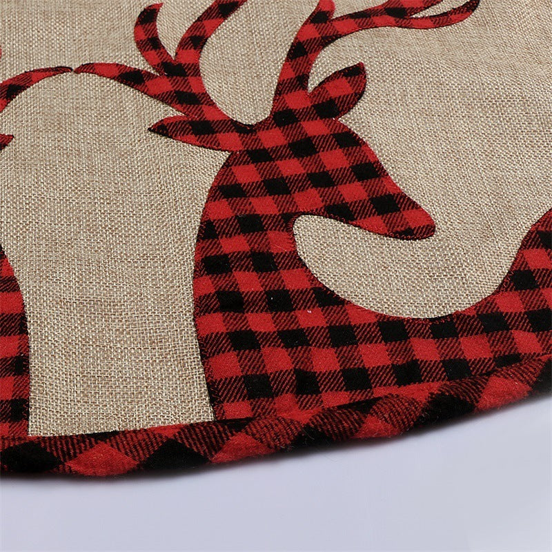 ✨ Rustic Plaid Linen Christmas Tree Skirt – Red Buffalo Check Reindeer Design for Cozy Farmhouse Holiday Decor