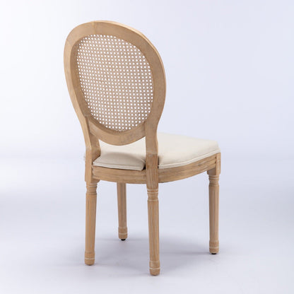 Charm Rattan Dining Chair (Set of 2) — French Vintage Elegance with Linen Comfort & Solid Wood Craftsmanship ✨🍽️