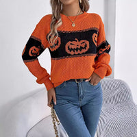 “Halloween Pumpkin Sweater – Cozy Knitted Pullover for Women”