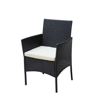 🌸 Garden Grace Rattan Conversation Set — 4-Piece Outdoor Lounge with Black Wicker Frame & Beige Cushions ☕✨