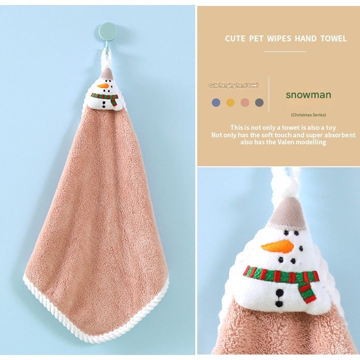 Christmas Theme Plush Hand Towels – Cute Holiday Reindeer, Santa, Snowman & Tree Designs for Kitchen & Bathroom Decor ✨