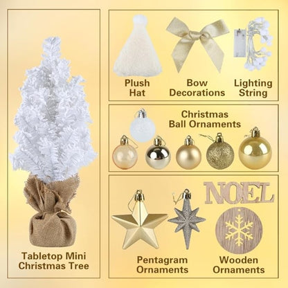 ✨ Luxury Pre-Lit White & Gold Christmas Tree – Elegant Holiday Decoration with Ornaments & Warm Lights