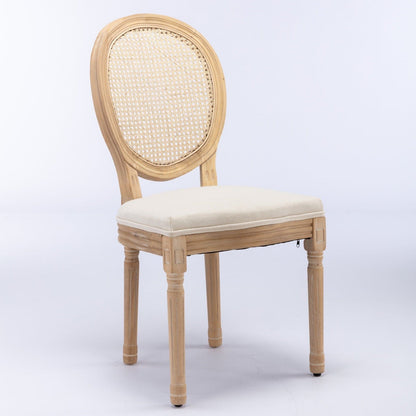 Charm Rattan Dining Chair (Set of 2) — French Vintage Elegance with Linen Comfort & Solid Wood Craftsmanship ✨🍽️