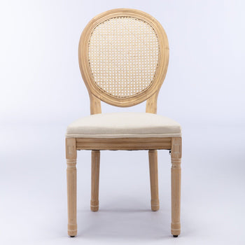 Charm Rattan Dining Chair (Set of 2) — French Vintage Elegance with Linen Comfort & Solid Wood Craftsmanship ✨🍽️