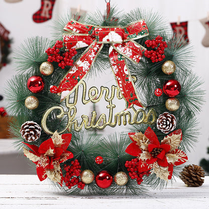 Elegant “Merry Christmas” Door Wreath – Festive Golden Bow & Pine Ornament Decoration ✨