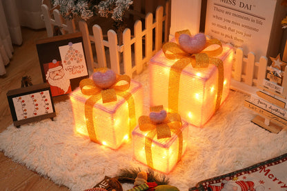 Remote Control LED Christmas Gift Box Lights – 3-Piece Glowing Holiday Decoration Set ✨