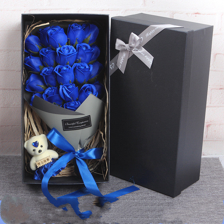 🧸 Teddy Rose Soap Flower Gift Box – Cute Surprise Bouquet with Free Mini Bear 🌹🎁