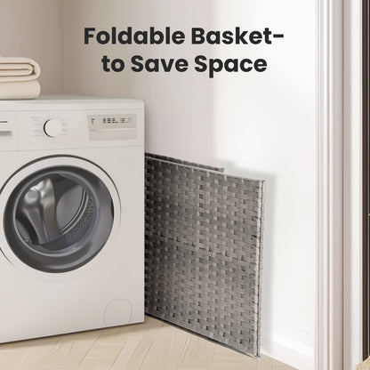 ✨ Handwoven Rattan Laundry Basket with Lid | 110L Foldable Storage Hamper with Handles & Removable Liner