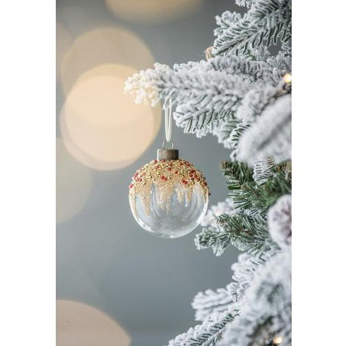 ✨ Luxury Glass Christmas Ball Ornaments – Set of 12 Elegant Gold & Red Beaded Hanging Baubles for Tree & Holiday Décor