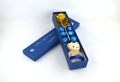 🌹 Golden Rose Soap Flower Teddy Gift Box – A Luxury Valentine Surprise 🧸💝