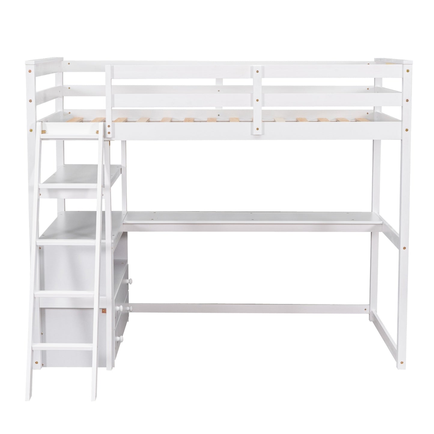 ✨ Twin Loft Bed with Desk, Shelves & 2 Drawers | Space-Saving Study Bed for Kids & Teens – White ️