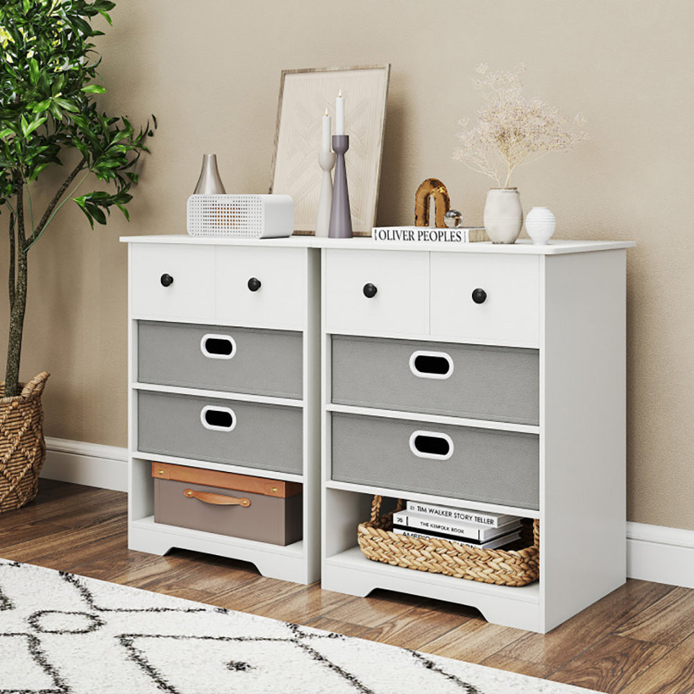 Modern 4-Drawer Dresser with Open Storage Shelves – Multi-Purpose Bedroom Chest Organizer