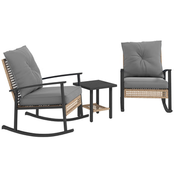 Eclipse Rattan Rocking Bistro Set — 3-Piece Handwoven Outdoor Lounge with Rocker & Table | Modern Comfort Meets Timeless Charm ☕✨