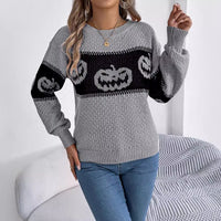“Halloween Pumpkin Sweater – Cozy Knitted Pullover for Women”