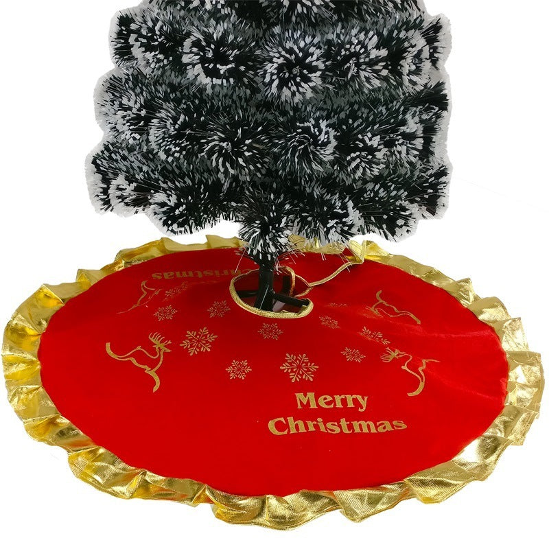 ✨ Red & Gold Christmas Tree Skirt – Elegant “Merry Christmas” Design with Reindeer Carriage  Luxury Festive Base Mat for Holiday Trees