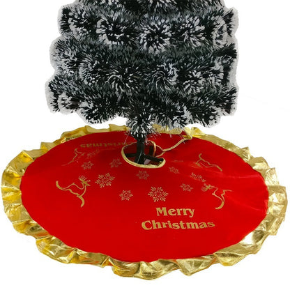 ✨ Red & Gold Christmas Tree Skirt – Elegant “Merry Christmas” Design with Reindeer Carriage  Luxury Festive Base Mat for Holiday Trees
