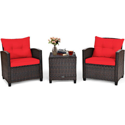☀️ Sunset Luxe Rattan Patio Set — 3-Piece Handwoven Outdoor Lounge with Red Cushions & Glass-Top Table ❤️✨