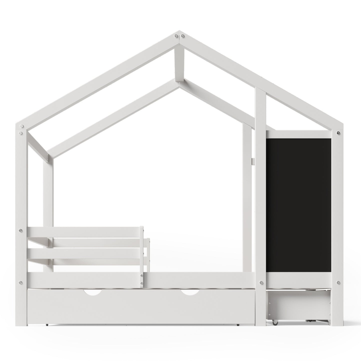 ✨ Twin House Bed with Blackboard & Drawers | Creative Montessori Kids Bed with Storage – White
