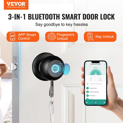 “3-in-1 Smart Bluetooth Fingerprint Door Lock  | App + Key + Touch Access for Modern Homes”