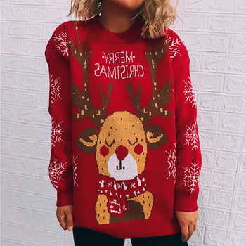 Women’s Merry Christmas Reindeer Sweater – Cute & Cozy Holiday Knit Pullover ❤️✨