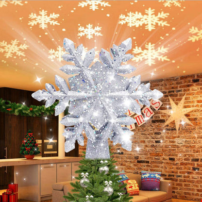 ✨ 3D Glitter LED Star Tree Topper Projector – Lighted Silver & Gold Christmas Decoration for Magical Holiday Glow
