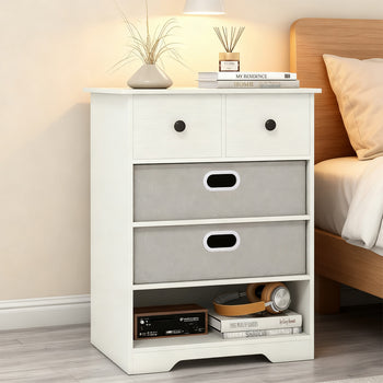 Modern 4-Drawer Dresser with Open Storage Shelves – Multi-Purpose Bedroom Chest Organizer