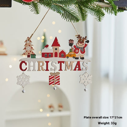 ✨ Wooden “CHRISTMAS” Hanging Ornament – Rustic Holiday Decoration with Santa, Reindeer & Snowman  Perfect for Tree, Wall & Mantel Decor ❄️