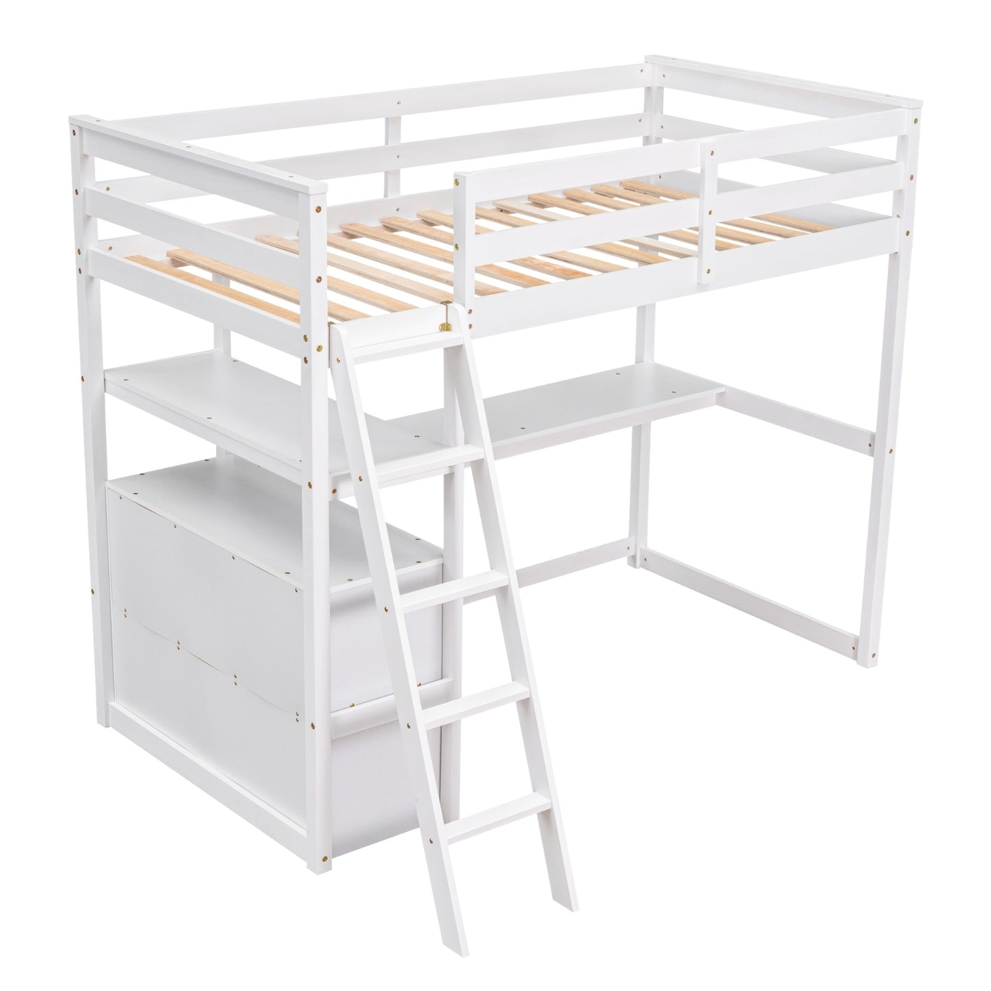 ✨ Twin Loft Bed with Desk, Shelves & 2 Drawers | Space-Saving Study Bed for Kids & Teens – White ️