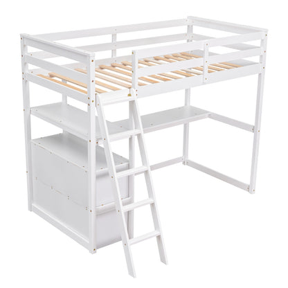 ✨ Twin Loft Bed with Desk, Shelves & 2 Drawers | Space-Saving Study Bed for Kids & Teens – White ️